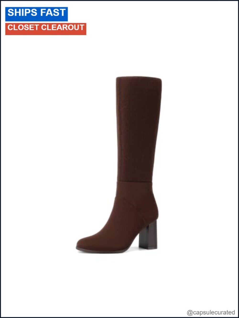 Faux Suede Knee High Zip Boots Block Heel Women's Winter